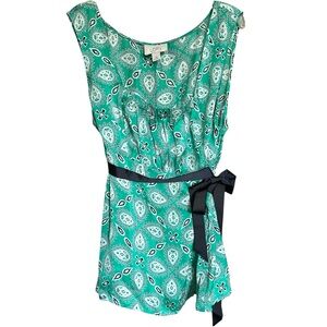 LOFT Teal Paisley Print Belted Top.  Size 14